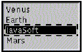 显示一个包含这些项的列表：Venus、Earth、JavaSoft 和 Mars。Javasoft 为选中状态。